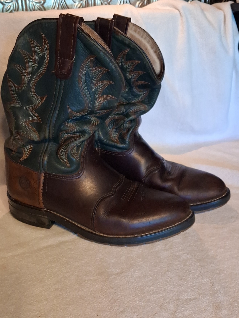 Double H Brown Leather Western Boots  Stitch-Accent Shaft Size 8.5